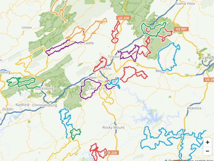 Map of gravel bike routes
