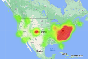 Heat map of North America with majority of registrants coming from Mi to North East region of the U.S.